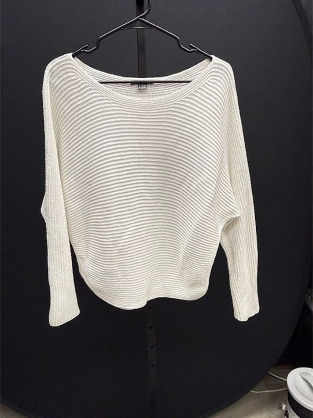 Vince White Ribbed Wide Neck Cotton Sweater